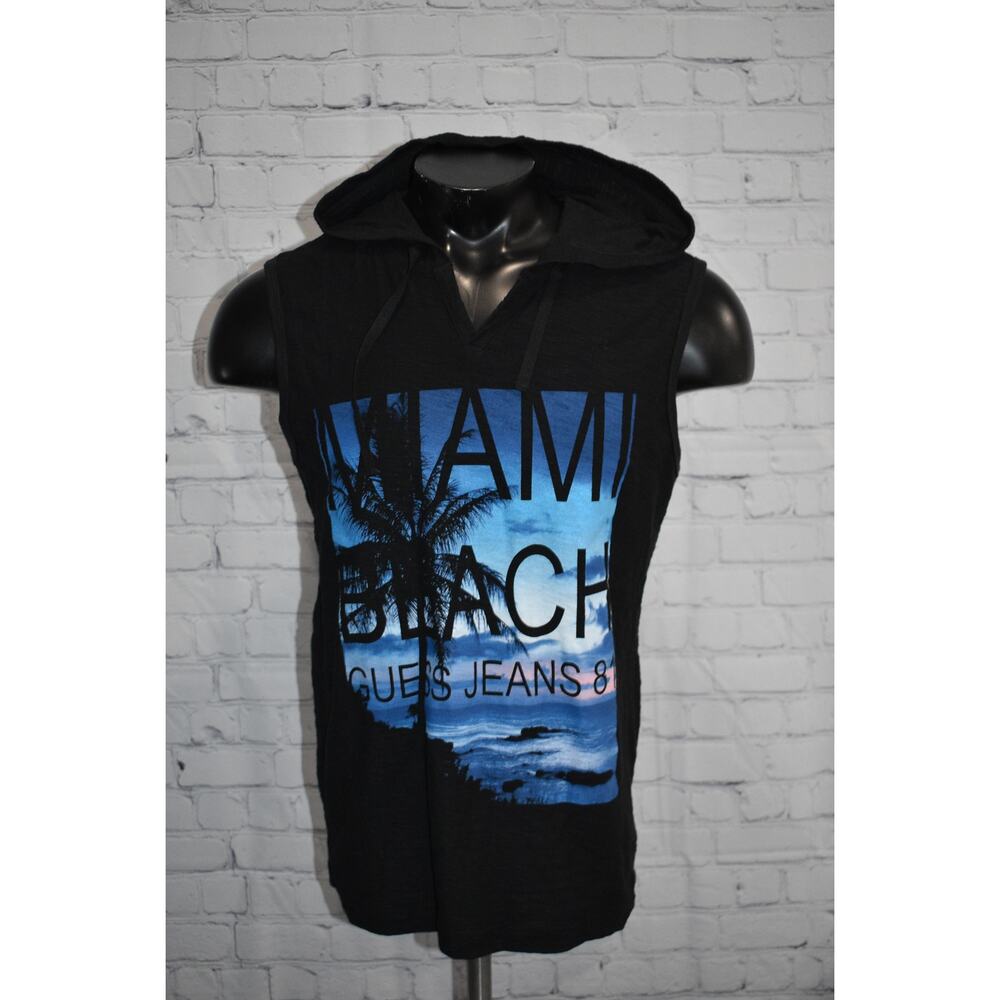 Guess Hoodie Shirt Tanktop Shirt Mens Size‎ Medium Miami Beach Black